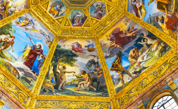 Adam Eve Cain Abel Paintings Dome San Lorenzo Medici Church Florence Tuscany Italy. Family Church Medici Family