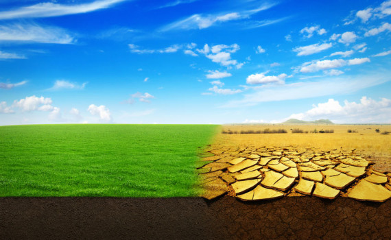 A Climate Change Concept. Beautiful Landscape of a green grass and extreme dry drought land